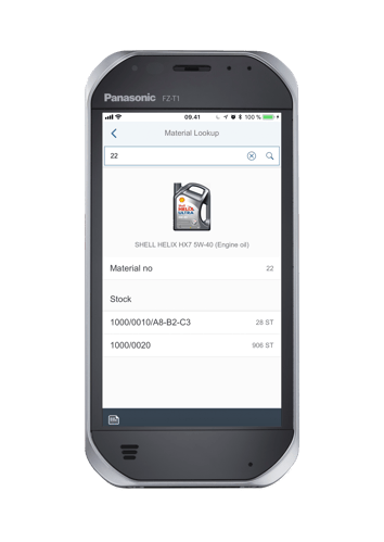 SAP-mobile-warehouse-material-lookup-screen-view-on-Panasonic-FZ-T1-handheld