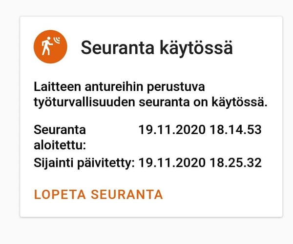 Työturvallisuuden seuranta käytössä Kauko Turva -sovelluksen näyttökuva