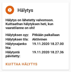 hälytys tehty KaukoTurva-sovelluksen näyttökuva