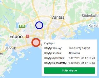 käyttäjiä kartalla KaukoTurva Valvomon näyttökuva