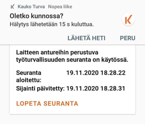 push-notifikaatio esihälytyksestä KaukoTurva-sovelluksen näyttökuva