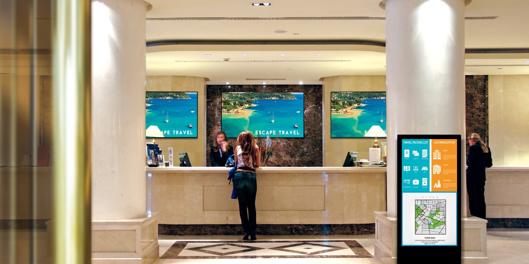 Panasonic Digital Signage -asennus hotellin aulassa Kuva Panasonic Connect